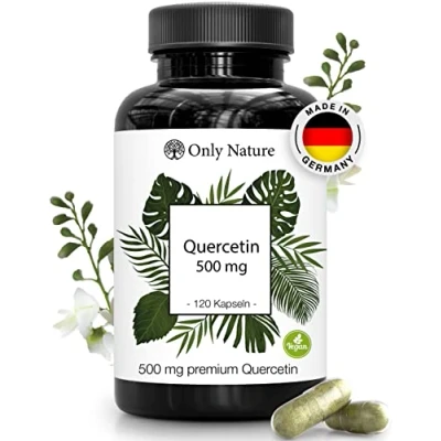 Abbildung von Only Nature® Quercetin Kapseln 500mg hochdosiert 120 laborgeprüfte vegan ohne Zusätze in Deutschland produziert