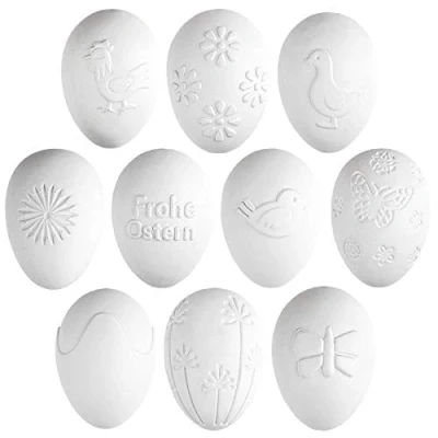 Abbildung von Ideen Mit Herz Deko Eier geprägter Ornamentik weiß Ø 4 cm / 5,8 hoch 10 verschiedene Designs Stück