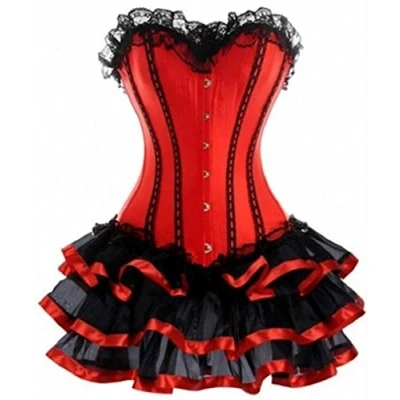 Abbildung von KUOSE Moulin Rouge Gothic Corsagenkleid Korsett Spitenrock Übergrößen S 6XL, Rot, EUR(32 34)S