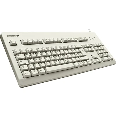 Abbildung von CHERRY G80 3000, Kabelgebundene Mechanische Tastatur, EU Layout (QWERTY), USB Anschluss, Robust, Programmierbare Tasten, MX BLACK Switches, Hellgrau