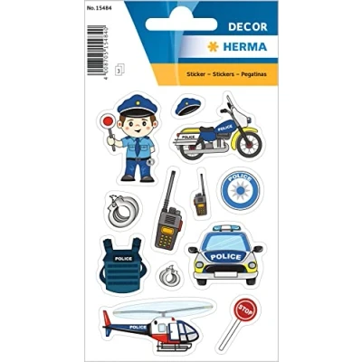 Abbildung von HERMA 15484 Aufkleber Polizei klein, 36 Stück, Berufe Sticker mit Polizist Polizeiauto Motiv, Kinder Etiketten für Fotoalbum Tagebuch Poesiealbum Scrapbooking Geburtstag Dekoration Briefe DIY Basteln