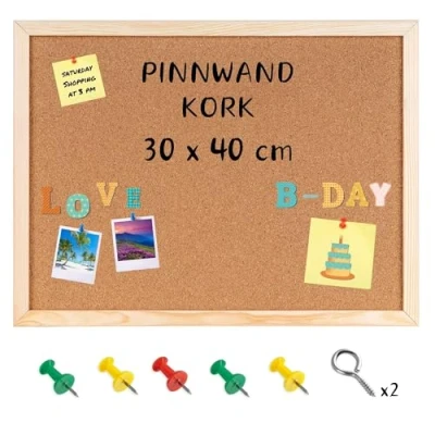 Abbildung von Creative Home 30x40 cm Kleine Pinnwand Kork inkl. 5 Pinwandnadeln Korkwand Korktafel Holzrahmen Memoboard Hergestellt in der EU Ideal für Büro, Schule, Schlafzimmer und Heim