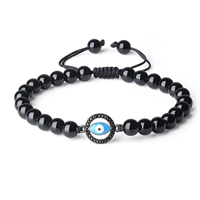 Abbildung von COAI Geschenkideen Glücksarmband aus Obsidian mit Pavé Blaues Evil Eye Nazar Boncuk in Größe S für Damen und Herren