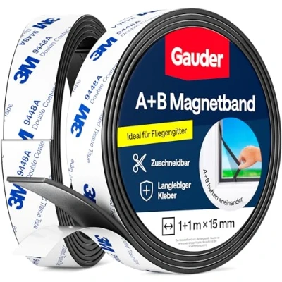 Abbildung von GAUDER Typ A + B Magnetband stark selbstklebend I Magnetstreifen für Fliegengitter &amp; Vorhänge (1 m 1 m)