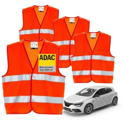Abbildung von 4X Stück Auto Warnwesten gemäß ISO20471 PKW &amp; LKW Sicherheitswesten für Sicherheit im StVO Autozubehör