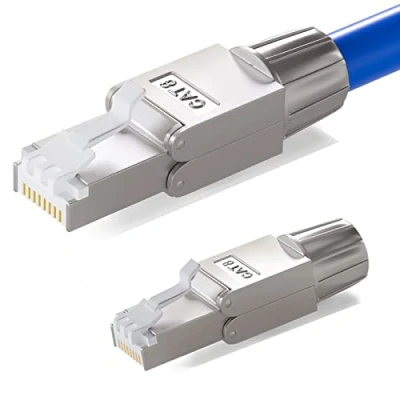 Abbildung von HB DIGITAL 2x CAT 8.1 RJ45 Netzwerkstecker für Ethernet LAN Verlegekabel auf Schneidklemme LSA werkzeuglos feldkonfektionierbar vergoldete Kontakte Vollgeschirmt STP Max. 40 Gbit/s 7 6a DSL