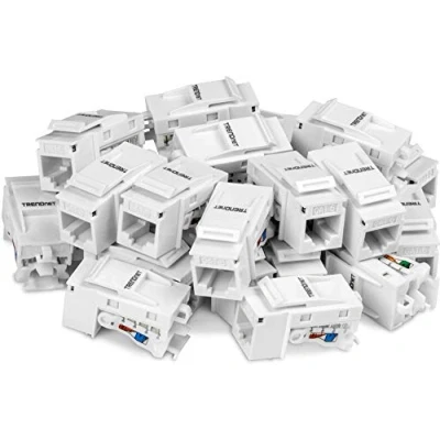 Abbildung von TRENDnet Kat6 Keystone Jack 25er Pack, 90 Winkelanschlussdesign, Farbcodierte Beschriftung für die T568B Verdrahtung, TC K25C6, Grau, 25 Pack