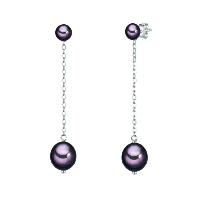 Abbildung von Valero Pearls Damen Ohrhänger aus 925/ Sterling Silber mit Button/Reis Süßwasser Zuchtperlen 7,5 8,5 mm dunkelblau/pfauenblau Perlenohrhänger