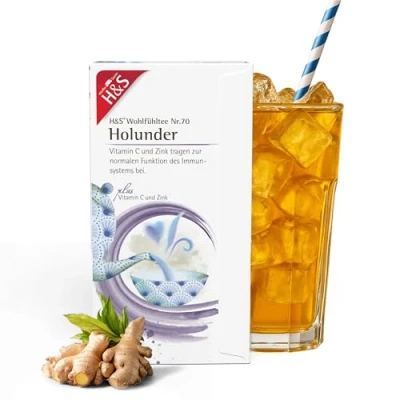 Abbildung von H&amp;S Holunder mit Vitamin C und Zink Tee: Süßlich natürlicher Früchtetee Echinacea wertvollen Zusatzstoffen, 20 x 2,5 g