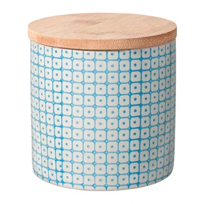 Abbildung von Bloomingville Dose Carla Aufbewahrung Behälter Topf Pott luftdicht Ø 10 x H cm, blau, Keramik, Bambus, fasst ca. 400 ml