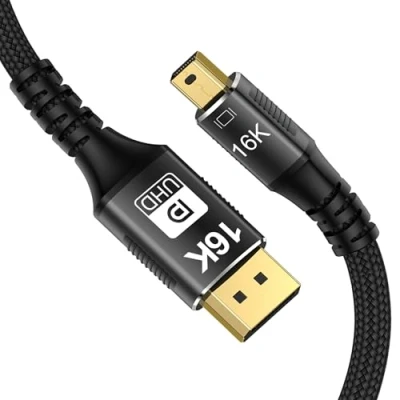 Abbildung von CableDeconn Mini DP zu DisplayPort 1m 3.3ft 16K Kabel 8K@120Hz 4K@240Hz Display Port 2.0 80Gbps Bidirektionales Getriebe Kompatibel mit Macbook Pro Surface
