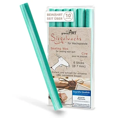 Abbildung von gravurART Siegelwachs flexibel für Wachspistole Stilvoll Briefe versiegeln mit dem 6er Pack Wachs Siegelstempel in Jade perlmutt 7 mm