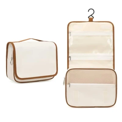Abbildung von Kono Kulturbeutel Damen &amp; Herren, Kulturtasche Zum Aufhängen, Kosmetiktasche mit Haken, große für Damen, geeignet Behälter und Reisegröße Zubehör (Beige Brown)