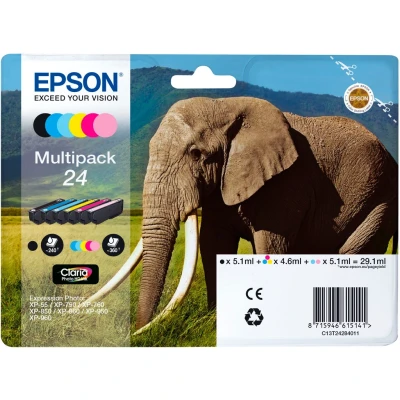Abbildung von Epson Original 24 Tinte Elefant (XP 750, XP 850, 950, 55, 760, 860, 960, 970), Multipack 6 farbig