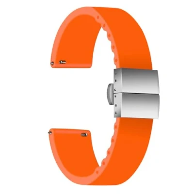 Abbildung von ULLCHRO Unisex Kautschuk Armband mit Edelstahl Silber Faltschließe 22mm, Orange