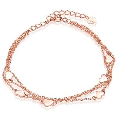 Abbildung von Unendlich U Klassisch Herzen Damen Strangarmbänder 925 Sterling Silber Armkette Verstellbar Charm Armband Armkettchen Armreif, Rosegold