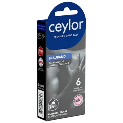 Abbildung von Ceylor Blauband 6 Kondome mit Gleitcreme, verpackt im hygienischen &quot;Dösli&quot;, einfach zu öffnen, schnelleres Überziehen, Premium Qualität