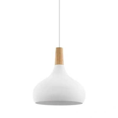 Abbildung von EGLO Pendellampe Sabinar, Pendelleuchte aus Stahl und Holz, Hängelampe in Weiß, braun, Fassung E27, Ø 28 cm, FSC zertifiziert