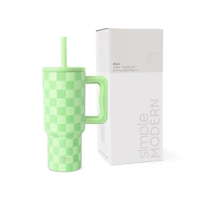 Abbildung von Simple Modern Thermobecher mit Silikonstrohhalm und Griff Isolierter Edelstahl Trinkbecher Eiskaffee Reisebecher Trek 710ml Almond Birch