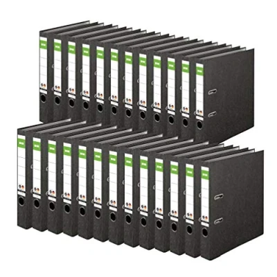 Abbildung von Original DINOR Ordner Wolkenmarmor Recycling Made in Germany. 25er Pack 5 cm breit DIN A4 schwarz Aktenordner Briefordner Büroordner Pappordner Schlitzordner Grüner Balken Blauer Engel
