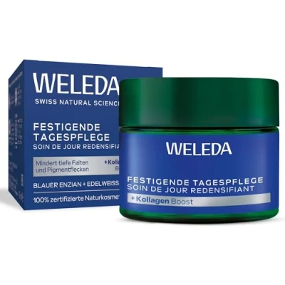 Abbildung von WELEDA Bio Festigende Tagespflege Blauer Enzian &amp; Edelweiß Naturkosmetik Natural Anti Aging Gesichtscreme/Feuchtigkeitscreme mindert tiefe Falten reduziert Pigmentflecken (vegan, 40ml)