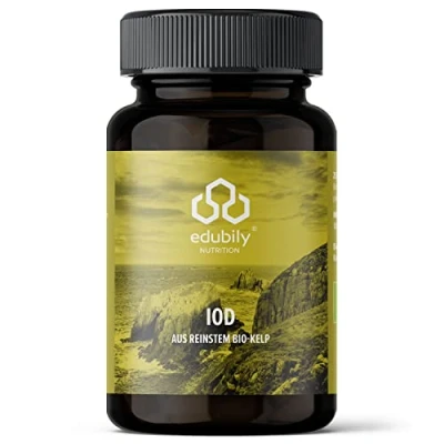 Abbildung von edubily nutrition® Jod aus reinstem Bio Kelp 100 µg pro Kapsel ohne Zusatzstoffe 180 Kapseln im Braunglas