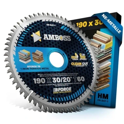 Abbildung von HM Kreissägeblatt 190x30 20 Z60 Trapez Flachzahn für Aluminium. AMBOSS WERKZEUGE® Sägeblatt 190mm +Reduzierring 30mm. 190x20 komp. zu Bosch GKS 190. 65 GCE. 18V 68 GC. C