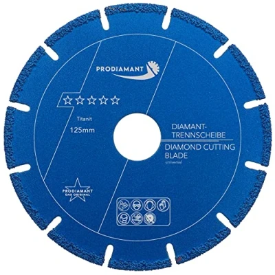 Abbildung von PRODIAMANT Metall Multicut Trennscheibe Titanit 125 mm x 22,2 für Winkelschleifer trennt Metall, Alu, Stein, Beton, Kunstoff, Verbundstoffe Mischbauweisen bei sehr geringem Verschleiß