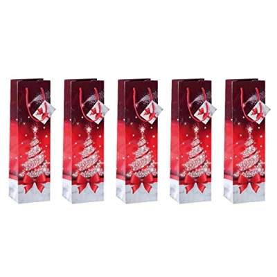 Abbildung von SIGEL GT024 Flaschen Geschenktüten aus Papier 5er Set rot Weihnachten &quot;Sparkling tree&quot;