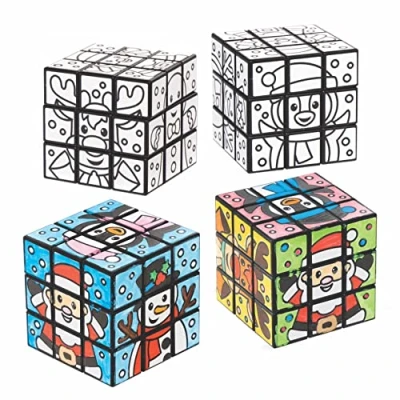 Abbildung von Baker Ross FC171 Weihnachts Puzzlewürfel zum Ausmalen 4er Pack, Kreativset für Kinder, Puzzlespiele Selbermachen