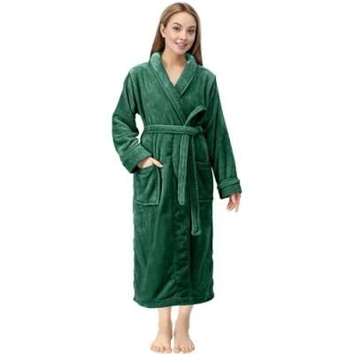 Abbildung von NY Threads Damen Bademantel, Fleece, Schalkragen, lang, Plüsch, Grün, X Large