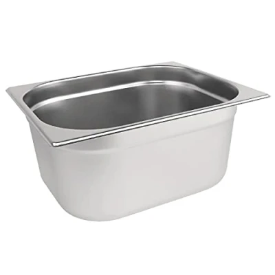 Abbildung von Vogue Gastronorm Pfanne 1/2, Edelstahltablett, Tiefe: 150 mm, Fassungsvermögen: 9 Liter, Behälter für heiße und kalte Speisen, Bain Marie kompatibel, Deckel separat erhältlich, K930