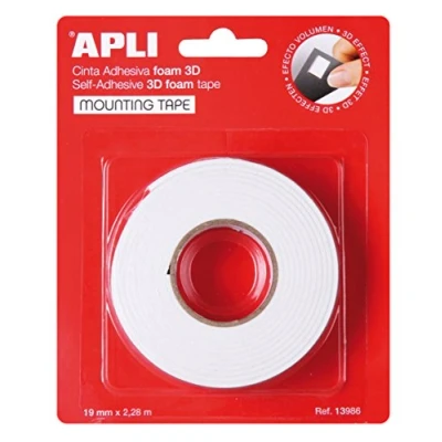 Abbildung von APLI 13986 Doppelseitiges Schaumstoff Klebeband, 19 mm x 2,28 m, Weiß