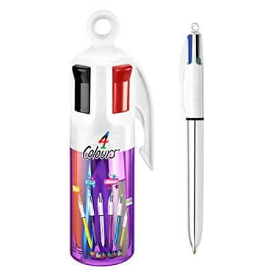 Abbildung von BIC 4 Farben Kugelschreiber Set Colours, 6er Stifte in lila Stiftebecher, Geschenkidee für Sammler, Ideal das Büro, Home Office oder die Schule