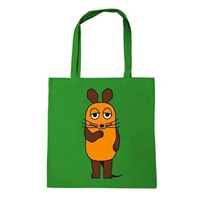 Abbildung von Logoshirt® Die Sendung mit der Maus I TV wiederverwendbare Tasche Stofftasche Baumwolltasche bedruckt 100% Baumwolle langen Tragegriffen grün lizenziertes Originaldesign