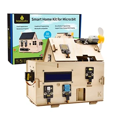 Abbildung von KEYESTUDIO Microbit Smart Home Starter Kit für BBC Micro:Bit V2 (ohne Micro:Bit), MakeCode Blocks &amp; Python CodeTutorial GuideRemote Control AppSolar Micro USB LadungRGB, LCD Kinder Codierung