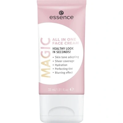 Abbildung von essence cosmetics MAGIC All In One FACE Cream, Make Up, Foundation, nude, aufhellend, pflegend, farbanpassend, UVA, UVB filter, grundierend, glättend, transluzent, vegan, ohne Alkohol (30ml)