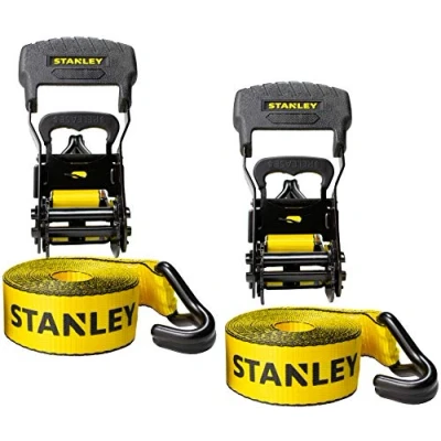 Abbildung von STANLEY S1007 Spanngurte mit Ratsche, 3,8 cm x 40,6 cm, sichere Arbeitslast, 1,5 kg Bruchfestigkeit, 2 Stück