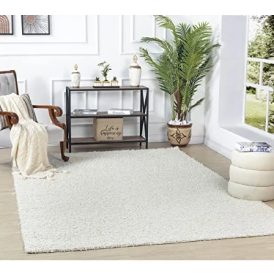 Abbildung von Surya Home Shaggy Berber Teppich Flauschiger für Wohnzimmer, Esszimmer, Schlafzimmer, Langflor Hochflor flauschig groß 120x170 cm, Wohnzimmerteppich in Weiß