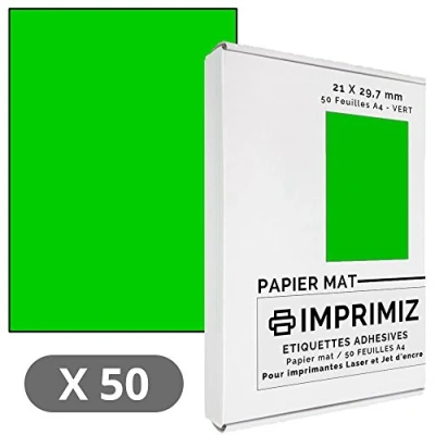 Abbildung von Etiketten Bögen, Neongrün 50 selbstklebende Etiketten, 210 x 297 mm Matt für Laserdrucker und Tintenstrahldrucker Blatt, A4, selbstklebend