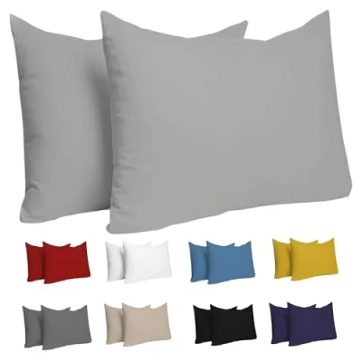 Abbildung von Dreamzie Set mit 2X Kissenbezüge Baumwolle 100% Jersey Kissenhülle 2er Pack Bettwäsche Doppelbett Kissenbezug Kissen Schoner Resistent und Hypoallergen (40 x 60 cm, Grau)