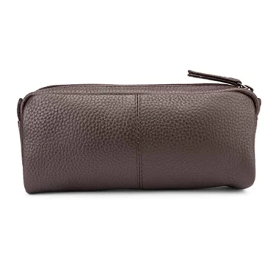Abbildung von LEABAGS Leder Federmäppchen I Große Echtleder Federmappe Federtasche für Beruf Uni Schule Schlampermäppchen Stiftetui Stiftmappe Ledermäppchen Cacao