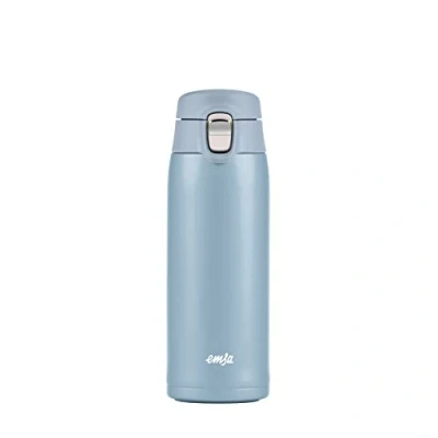 Abbildung von Emsa N21518 Travel Mug Light Isolierbecher Fassungsvermögen: 0,4 L extra schlankes Format Leichtgewicht Edelstahl Klappverschlusssystem 100% dicht 8h heiß/16h kalt BPA Frei Eisblau