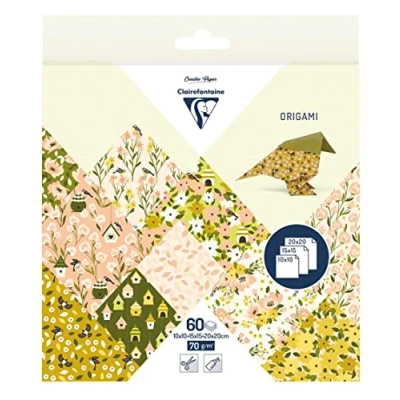 Abbildung von Clairefontaine 95378C Packung Origami Papier mit 60 Blatt in 3 Formaten ( 10x10cm 15x15cm 20x20cm) 70g, Frühling, 1 Pack