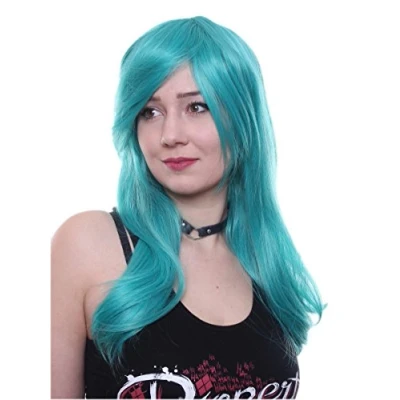 Abbildung von Prettyland Damen C600 Türkis Grüne Cosplay lange glatte anghaar Perücke voluminös Hitzefest manga turquoise Wig