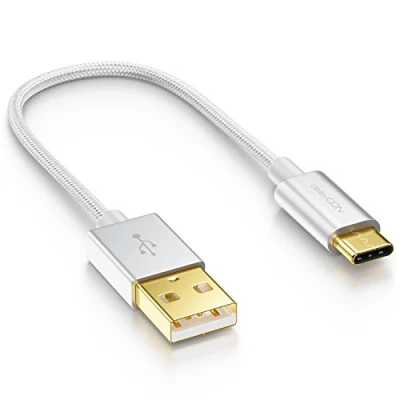 Abbildung von deleyCON 15cm USB C Kabel Ladekabel Datenkabel Nylon + Metallstecker auf A Kompatibel mit Apple Samsung Google Huawei Xiaomi Tablet Laptop PC Silber