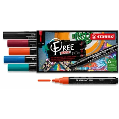 Abbildung von Acrylmarker STABILO FREE Acrylic T300 Rundspitze 2 3mm Urban 5er Pack mit 5 verschiedenen Farben
