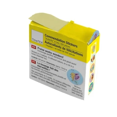 Abbildung von TimeTEX Belobigungs Aufkleber &quot;Schmetterling&quot; Lehrersticker für motivierendes Feedback 500 Sticker in praktischer Spender Box Verschiedene Motive und Hintergründe 19 mm ø