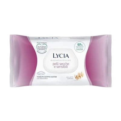 Abbildung von Lycia Make up Entferner Tücher für trockene und empfindliche Haut, Gesicht Augen, mit Hafermilch, aus 100% natürlichem Stoff, 60 Stück