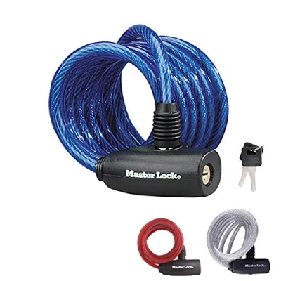 Abbildung von MASTER LOCK Fahrradschloss Kabelschloss [Schlüssel] [1,8 m Stahlkabel] [Wetterfest] [Zufällige Farbe] 8127EURDPRO Ideal für Fahrräder, Elektrisches Fahrradectric, Skateboards, Kinderwagen, Mähmaschi